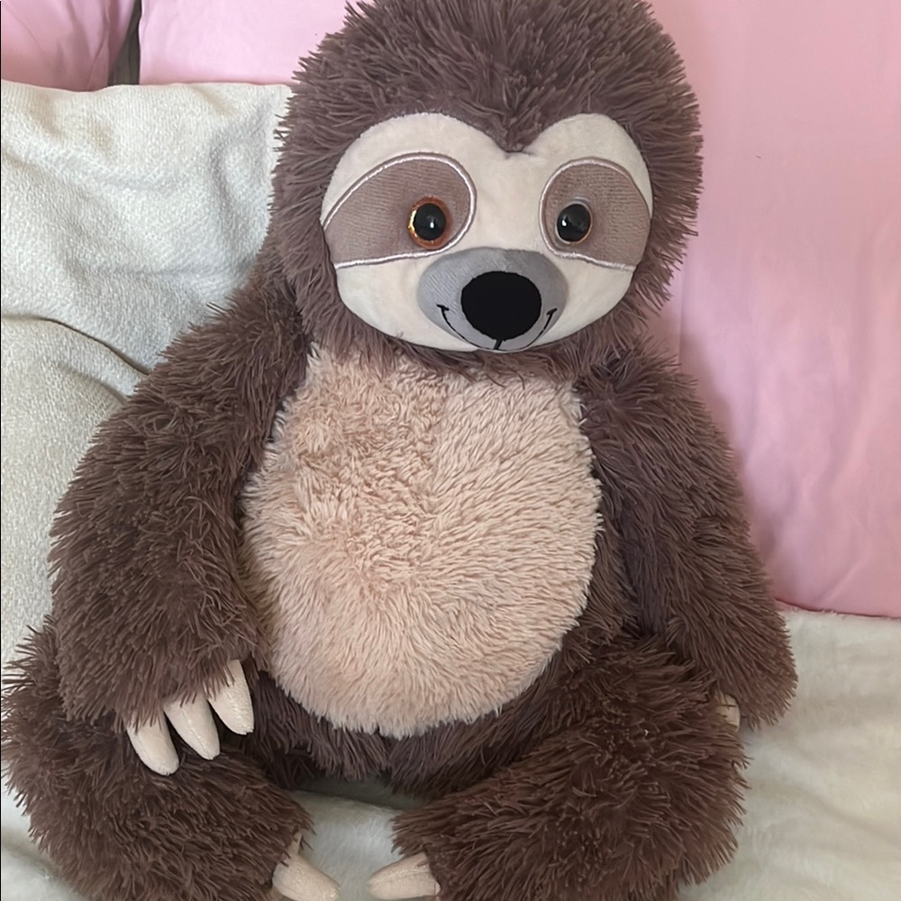 Brown and Cream Stuffed Sloth with Plush Fur